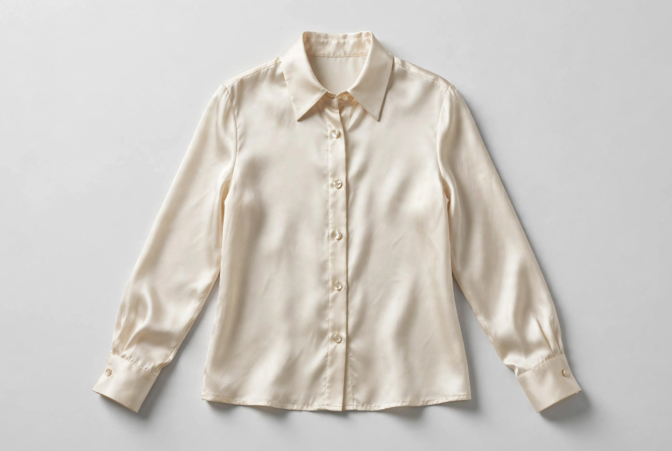 Luxe Cream Silk Blouse flat lay on white background