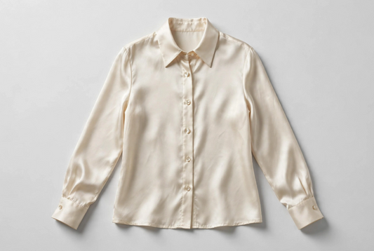 Luxe Cream Silk Blouse flat lay on white background